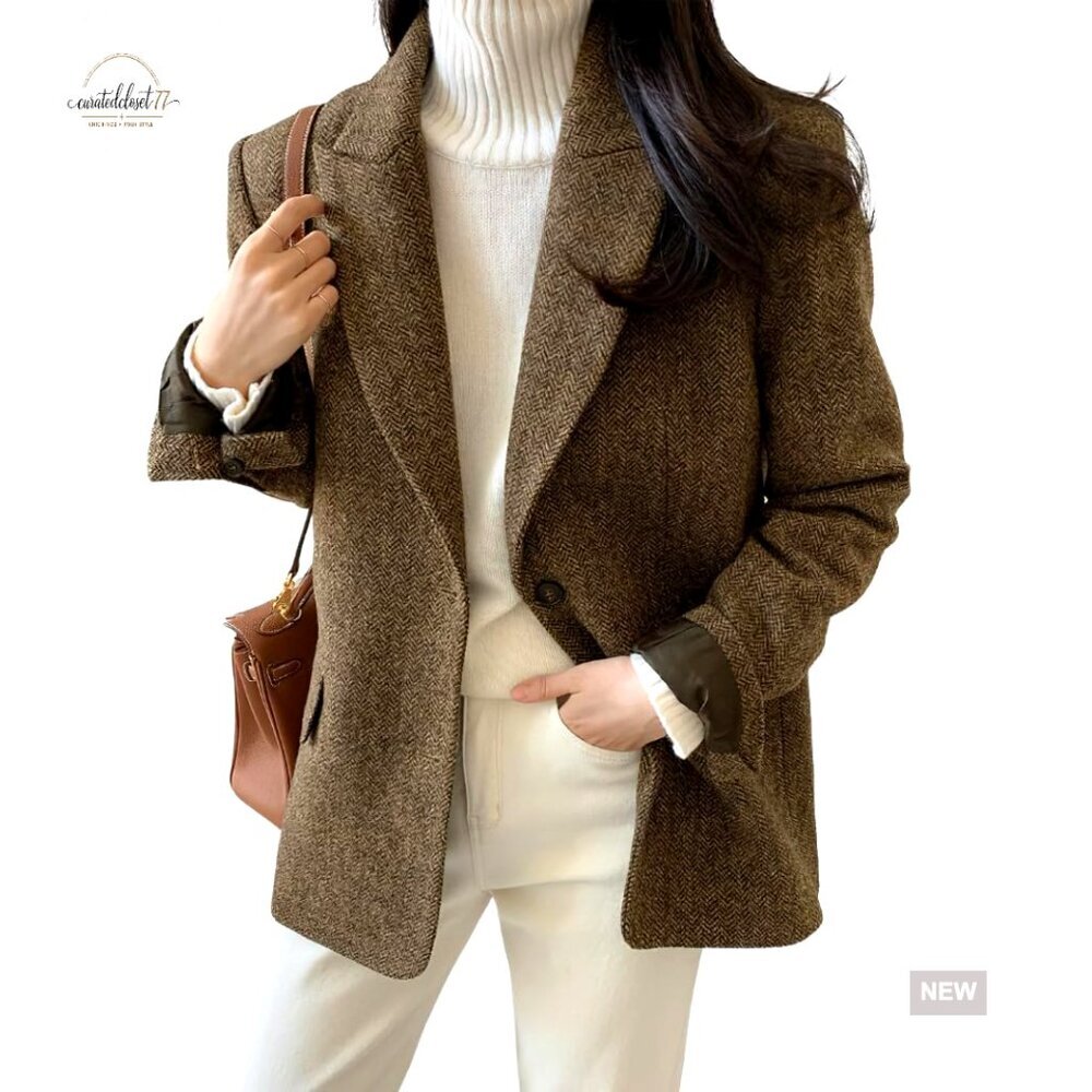 Wool Blend Blazer Jacket Long Sleeve Regular Fit Work Business Casual